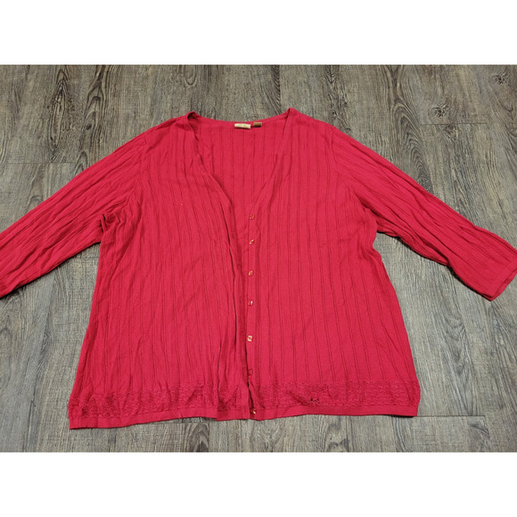 Caslon Solid Red Thin Stretch Cardigan Sweater Button Front Women's Plus Size 2X - Picture 1 of 6